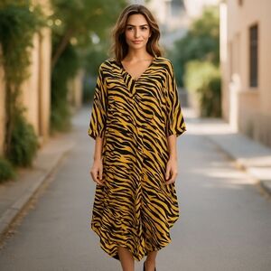 Anthony Original Yellow and Black Zebra Print Kaftan